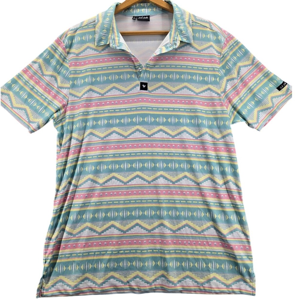 Bad Birdie Polo Shirt Mens Large Golf Wild Loud Aztec Pastel Easter Egg